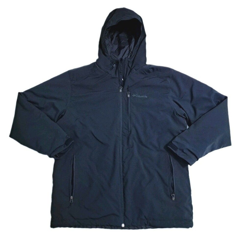 Columbia Men's Large Gate Racer Softshell Jacket Hooded Black Winter Ski Coat